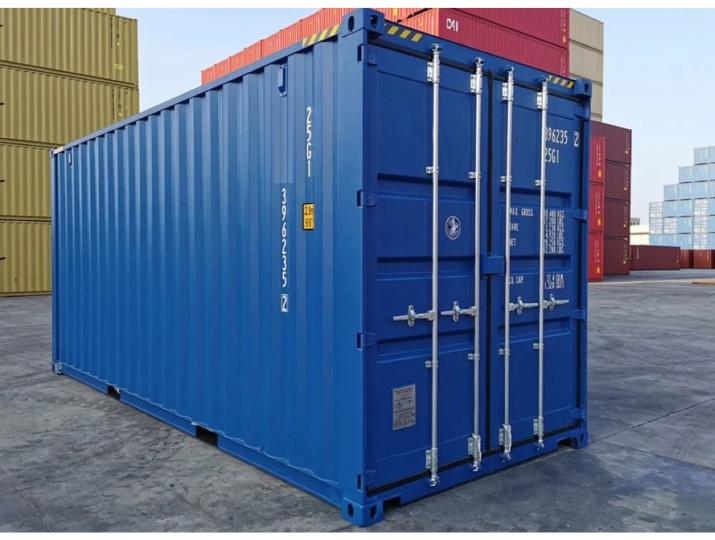 Blauwe zeecontainer